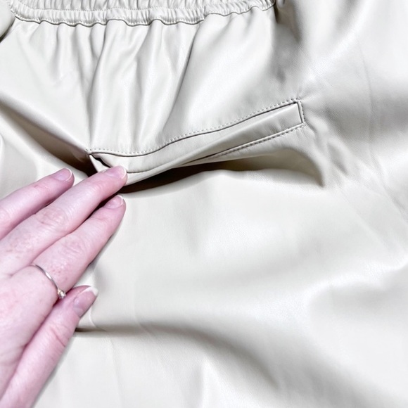 Grace + Karma Women’s Beige Cream Faux Leather High Waisted Tie Jogger Pants - Picture 8 of 16